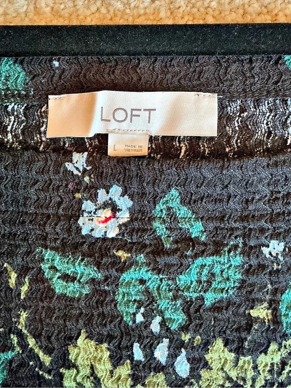 LOFT Square Neck Puff Sleeve Top Floral Blouse Black & Red -size Large